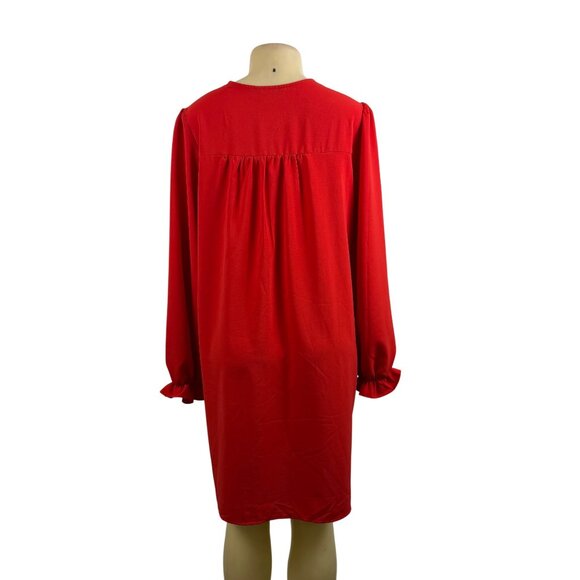 Dokotoo Womens Red Polyester Long-Sleeve V-Neck Pleated Tunic Dress Flowy Sz XL - Picture 3 of 9